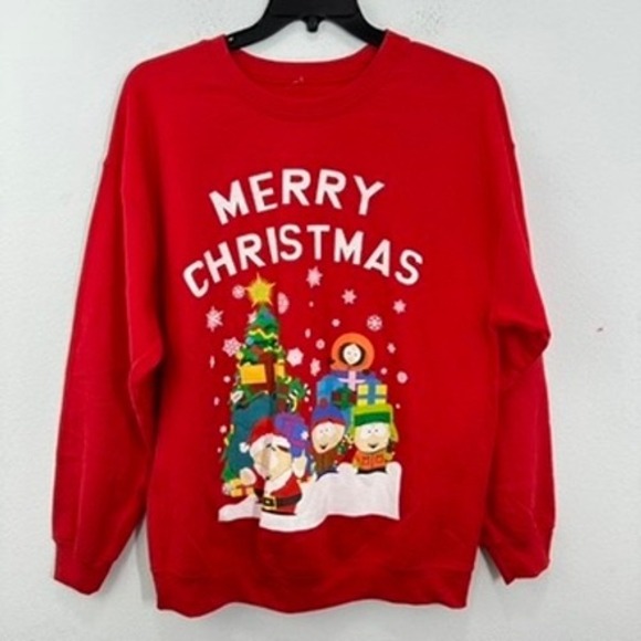 South Park Cartoon Merry Christmas Crewneck Sweatshirt Holiday Red Men's Size L - Picture 1 of 6